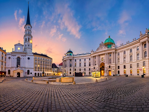 St Michael's square, Vienna, Austria, at sunrise